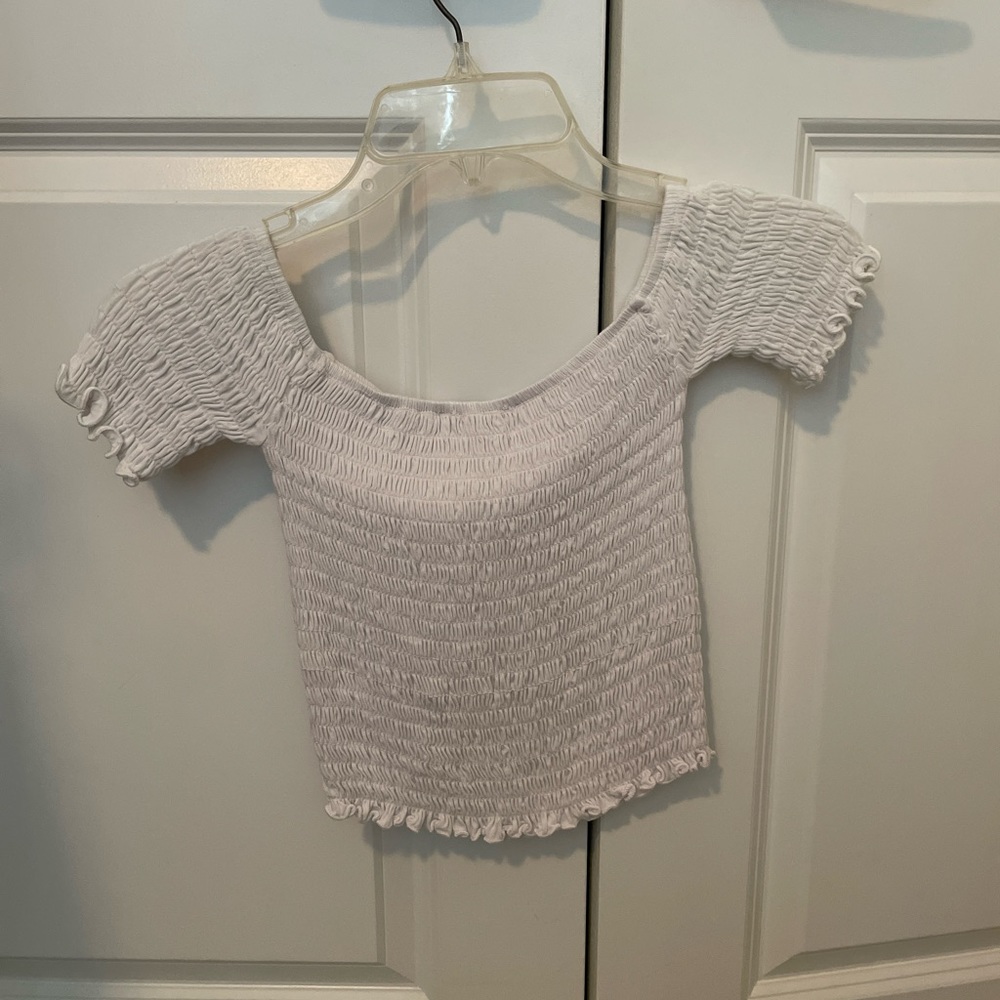 Rouched off the shoulder top